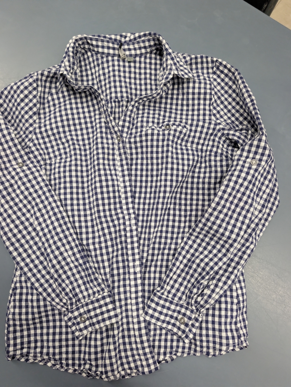 KUT from the Kloth Women's Blue & White Gingham Button Down Shirt - Size L Stret